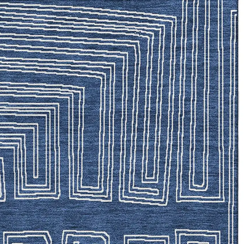 Navy Blue And Ivory Geometric Washable Area Rug With UV Protection Photo 3