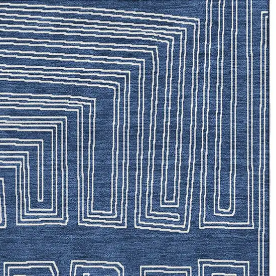 Navy Blue And Ivory Geometric Washable Area Rug With UV Protection Photo 3