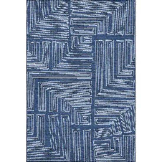 Navy Blue And Ivory Geometric Washable Area Rug With UV Protection Photo 1