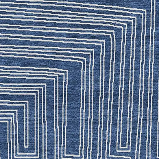 Navy Blue And Ivory Geometric Washable Area Rug With UV Protection Photo 2