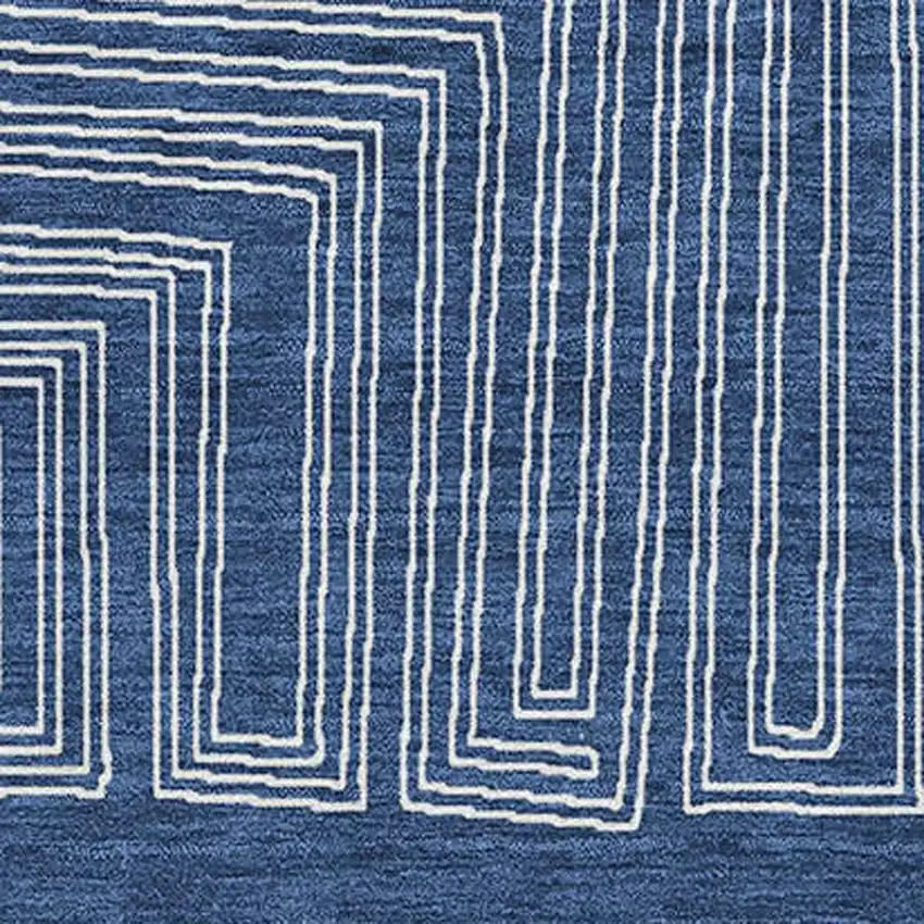 Navy Blue And Ivory Geometric Washable Area Rug With UV Protection Photo 2