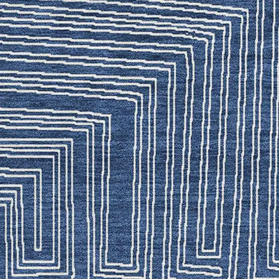 Navy Blue And Ivory Geometric Washable Area Rug With UV Protection Photo 2