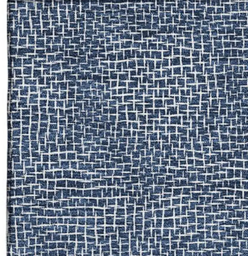 Navy Blue And Ivory Geometric Washable Area Rug With UV Protection Photo 3