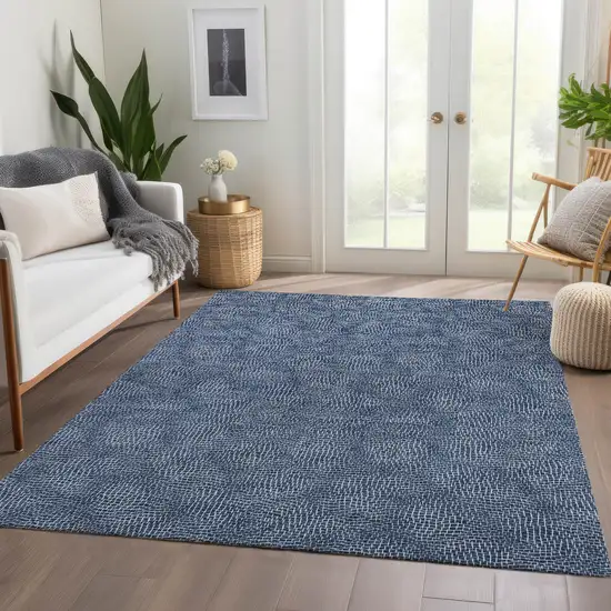 Navy Blue And Ivory Geometric Washable Area Rug With UV Protection Photo 5