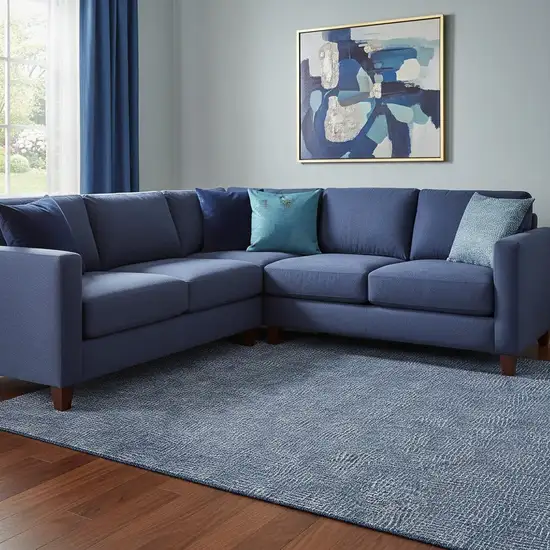 Navy Blue And Ivory Geometric Washable Area Rug With UV Protection Photo 2