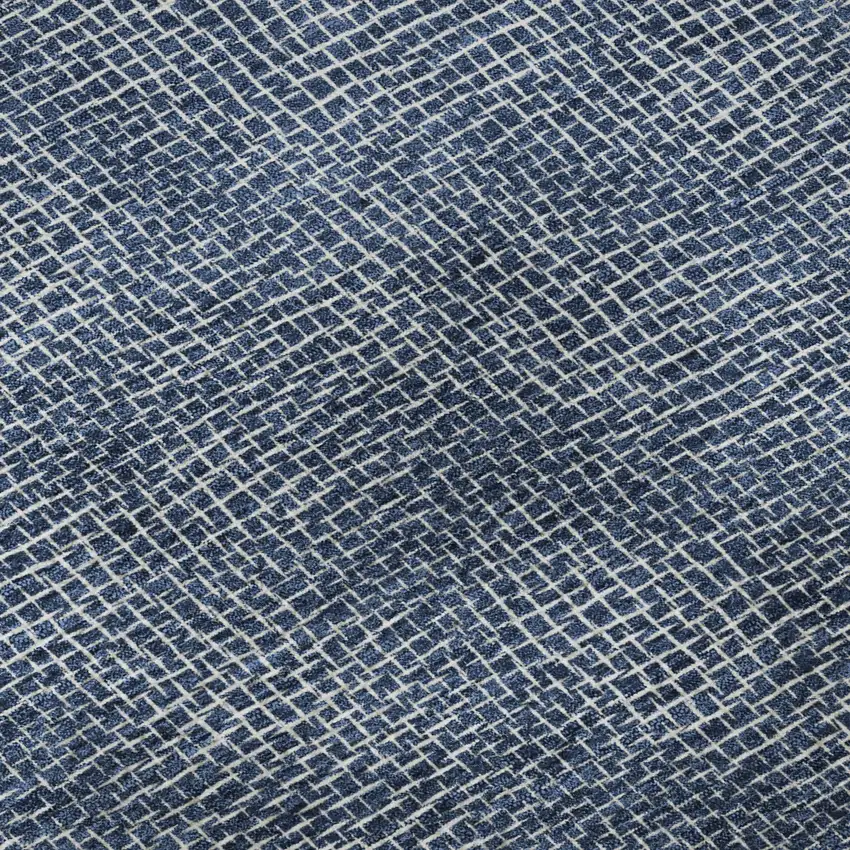 Navy Blue And Ivory Geometric Washable Area Rug With UV Protection Photo 9