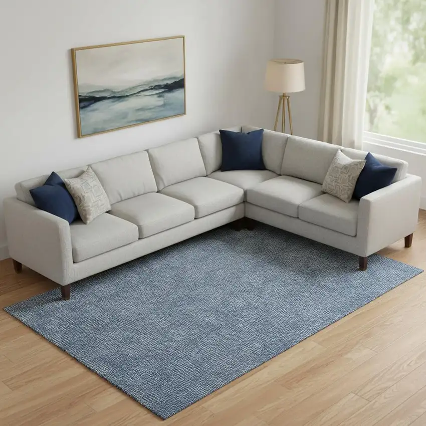 Navy Blue And Ivory Geometric Washable Area Rug With UV Protection Photo 2