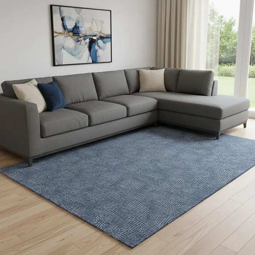 Navy Blue And Ivory Geometric Washable Area Rug With UV Protection Photo 2