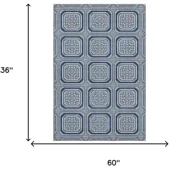 Navy Blue And Ivory Geometric Washable Area Rug With UV Protection Photo 3