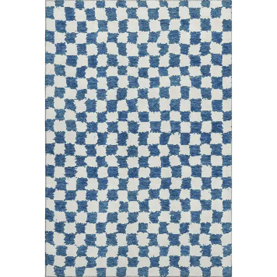 Navy Blue And Ivory Geometric Washable Area Rug With UV Protection Photo 1