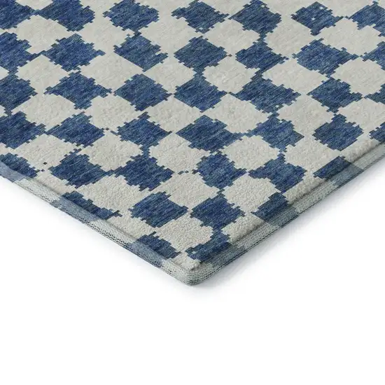 Navy Blue And Ivory Geometric Washable Area Rug With UV Protection Photo 8