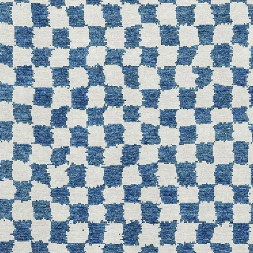 Navy Blue And Ivory Geometric Washable Area Rug With UV Protection Photo 3