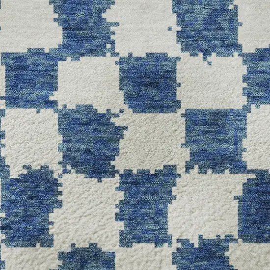 Navy Blue And Ivory Geometric Washable Area Rug With UV Protection Photo 8