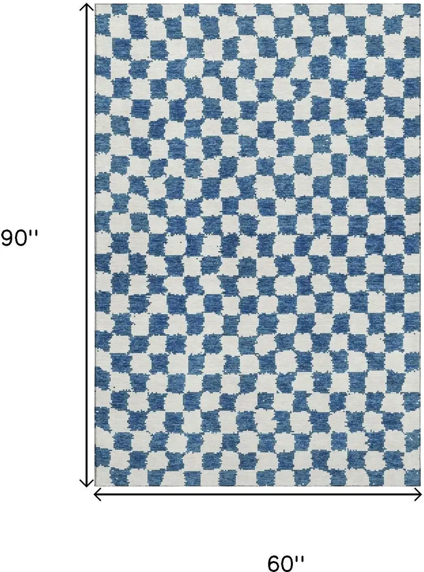 Navy Blue And Ivory Geometric Washable Area Rug With UV Protection Photo 9
