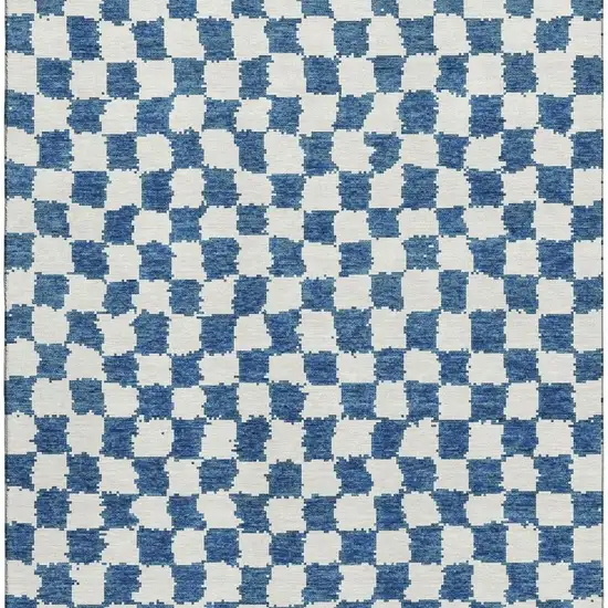 Navy Blue And Ivory Geometric Washable Area Rug With UV Protection Photo 4