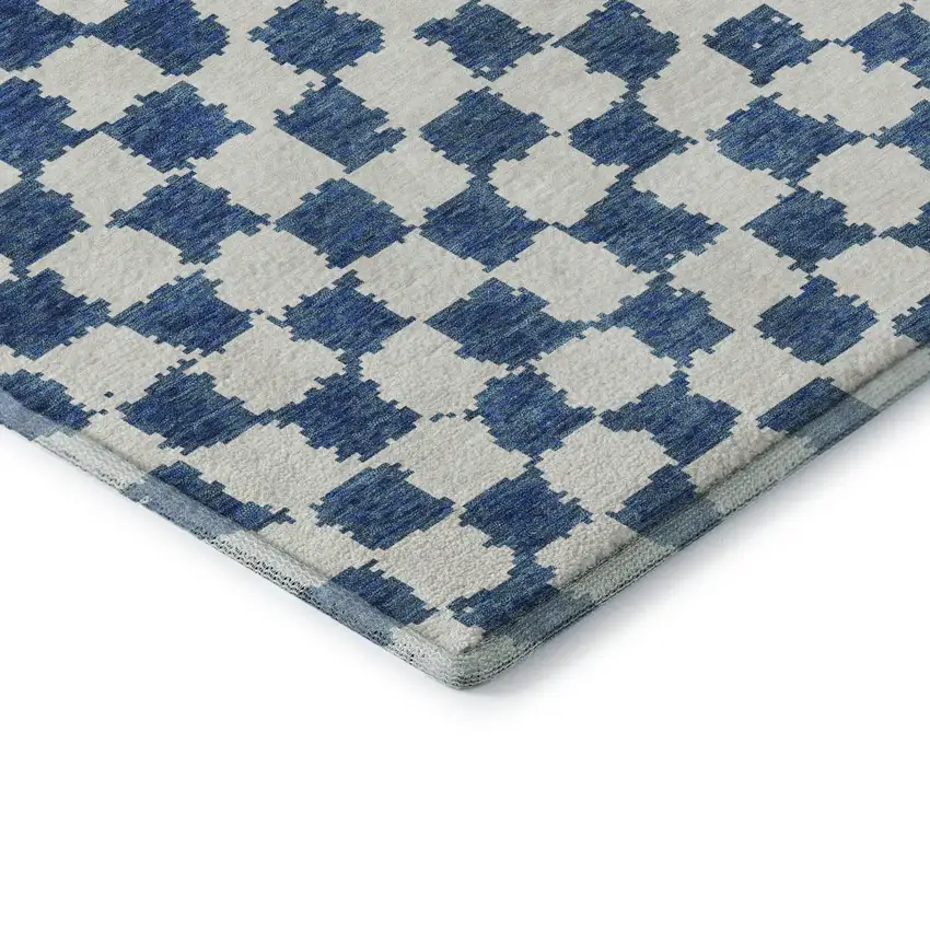 Navy Blue And Ivory Geometric Washable Area Rug With UV Protection Photo 8