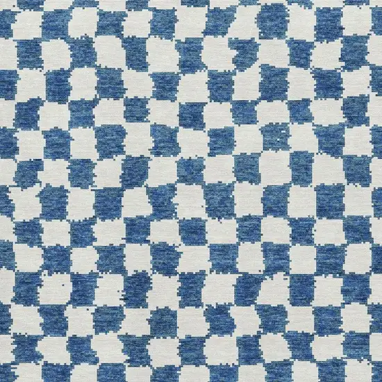 Navy Blue And Ivory Geometric Washable Area Rug With UV Protection Photo 3