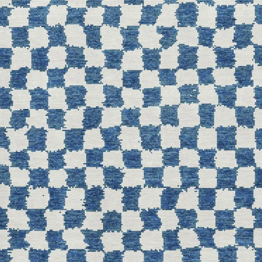 Navy Blue And Ivory Geometric Washable Area Rug With UV Protection Photo 3