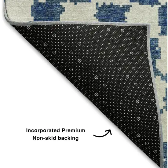 Navy Blue And Ivory Geometric Washable Area Rug With UV Protection Photo 7