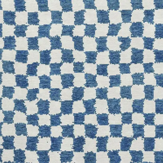 Navy Blue And Ivory Geometric Washable Area Rug With UV Protection Photo 3