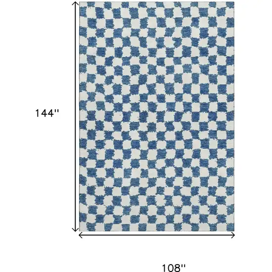 Navy Blue And Ivory Geometric Washable Area Rug With UV Protection Photo 9