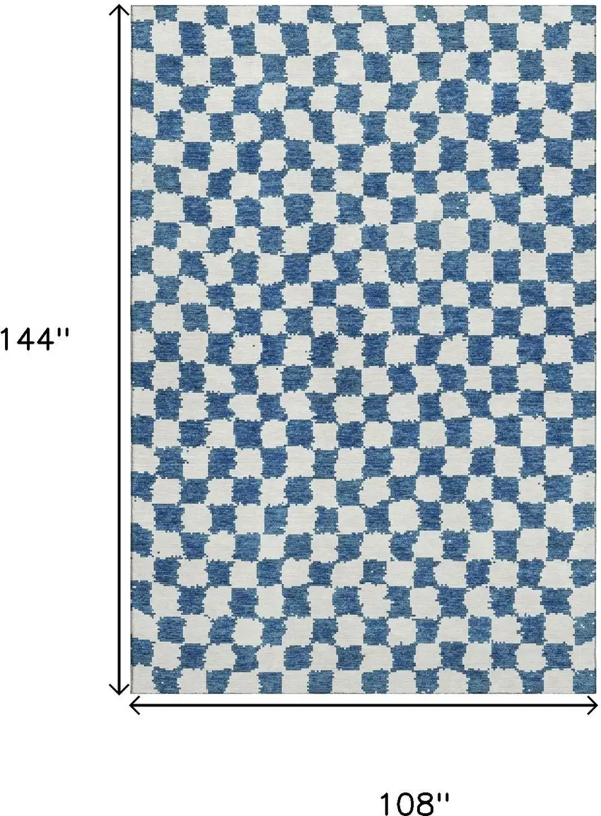 Navy Blue And Ivory Geometric Washable Area Rug With UV Protection Photo 9