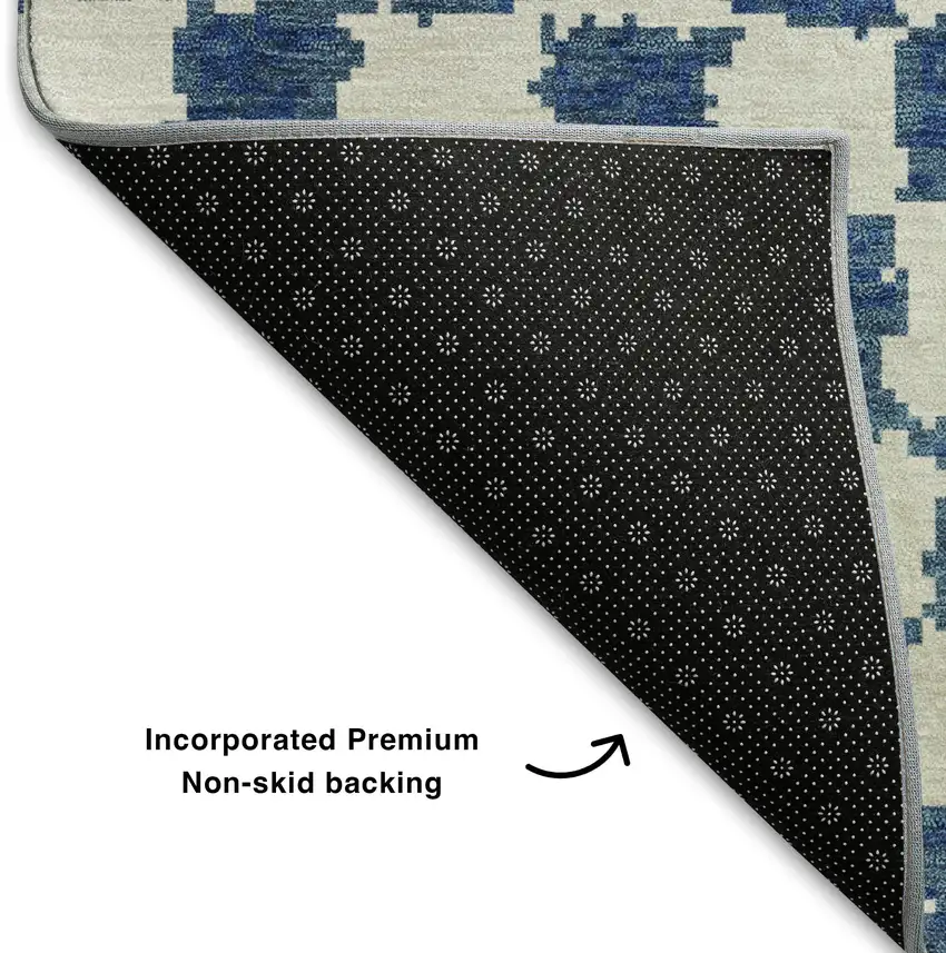 Navy Blue And Ivory Geometric Washable Area Rug With UV Protection Photo 7