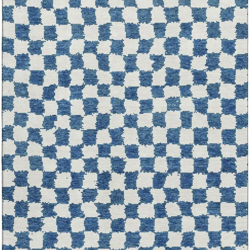 Navy Blue And Ivory Geometric Washable Area Rug With UV Protection Photo 3