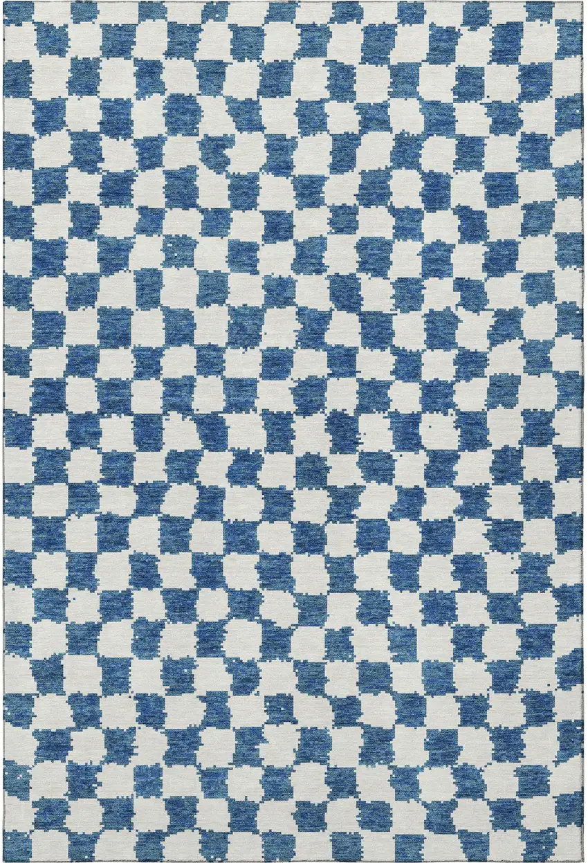 Navy Blue And Ivory Geometric Washable Area Rug With UV Protection Photo 4