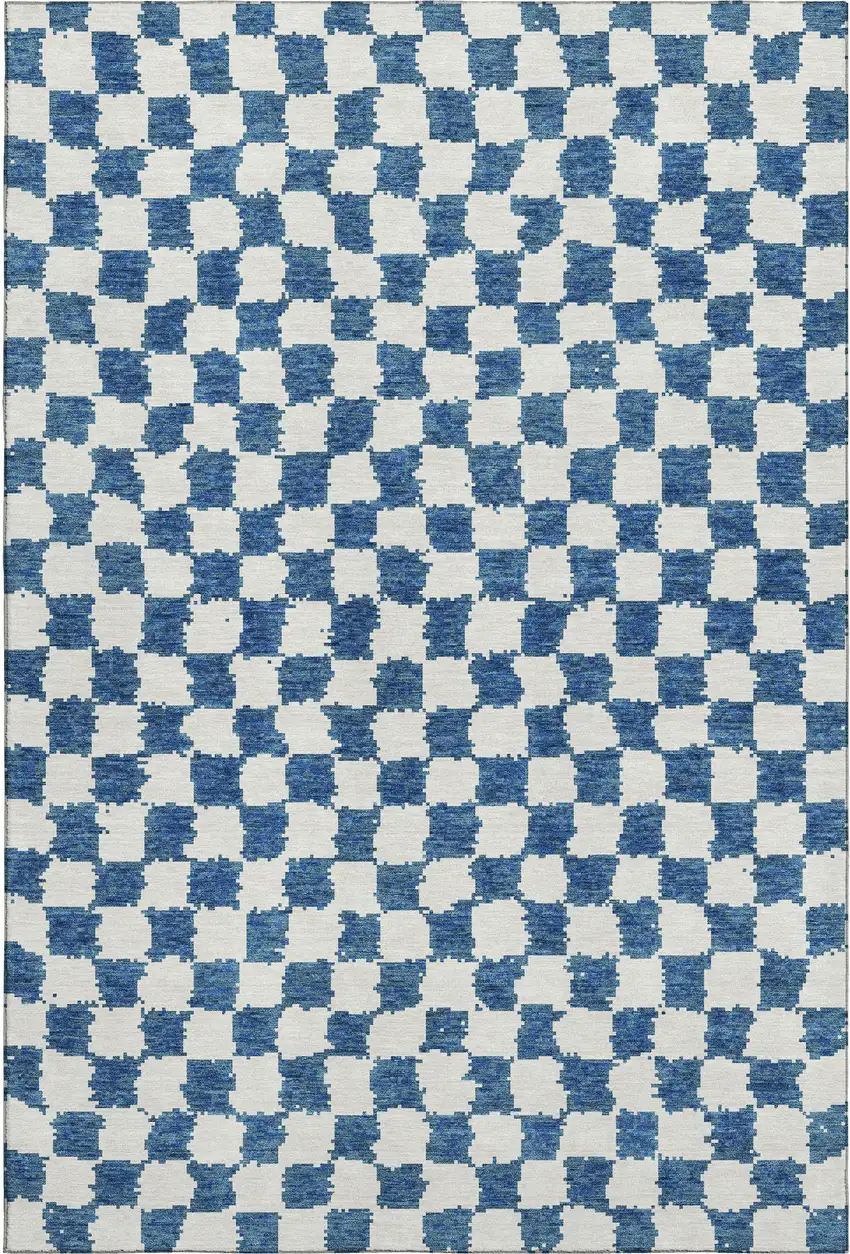 Navy Blue And Ivory Geometric Washable Area Rug With UV Protection Photo 1