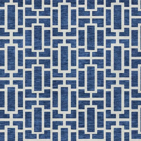 Navy Blue And Ivory Geometric Washable Indoor Outdoor Area Rug Photo 7