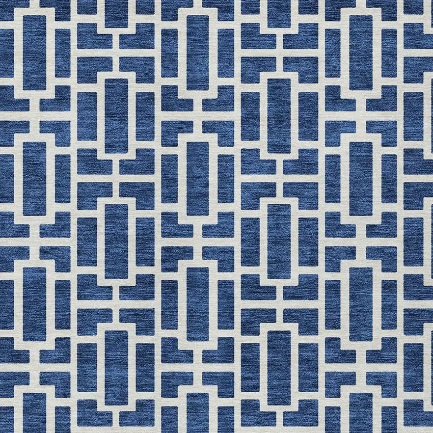 Navy Blue And Ivory Geometric Washable Indoor Outdoor Area Rug Photo 7
