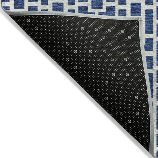 Navy Blue And Ivory Geometric Washable Indoor Outdoor Area Rug Photo 4