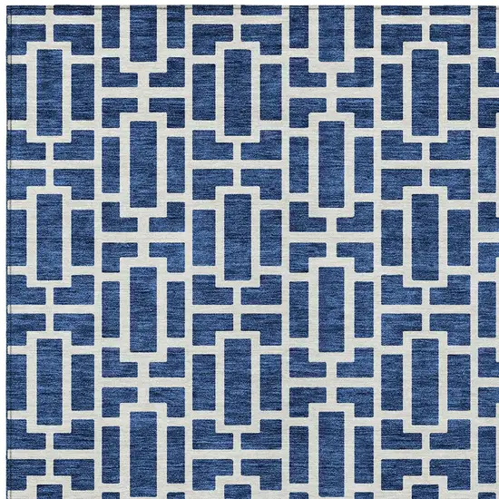 Navy Blue And Ivory Geometric Washable Indoor Outdoor Area Rug Photo 7