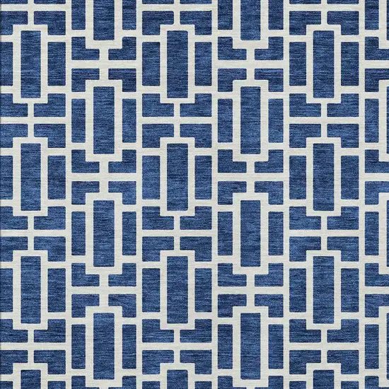 Navy Blue And Ivory Geometric Washable Indoor Outdoor Area Rug Photo 7