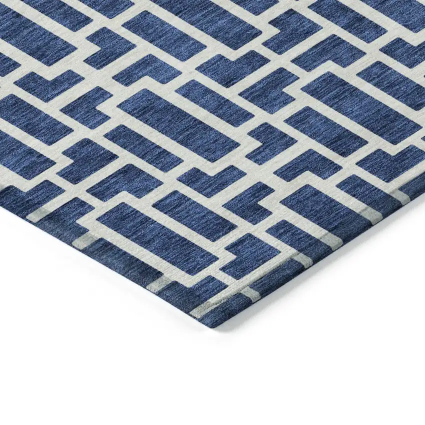 Navy Blue And Ivory Geometric Washable Indoor Outdoor Area Rug Photo 5