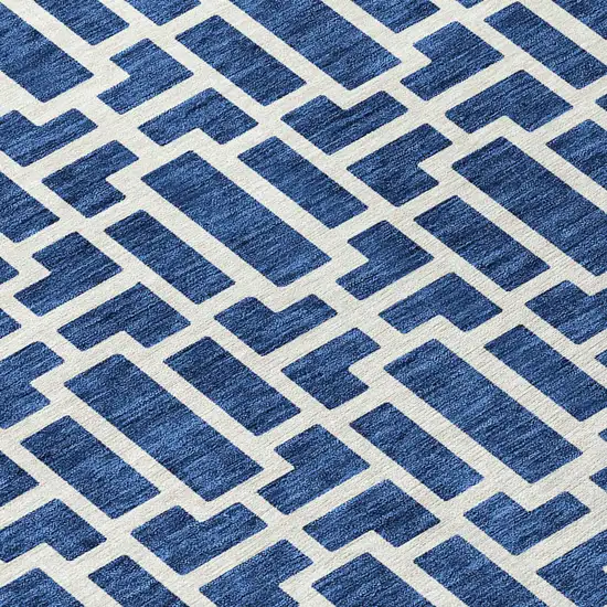 Navy Blue And Ivory Geometric Washable Indoor Outdoor Area Rug Photo 6