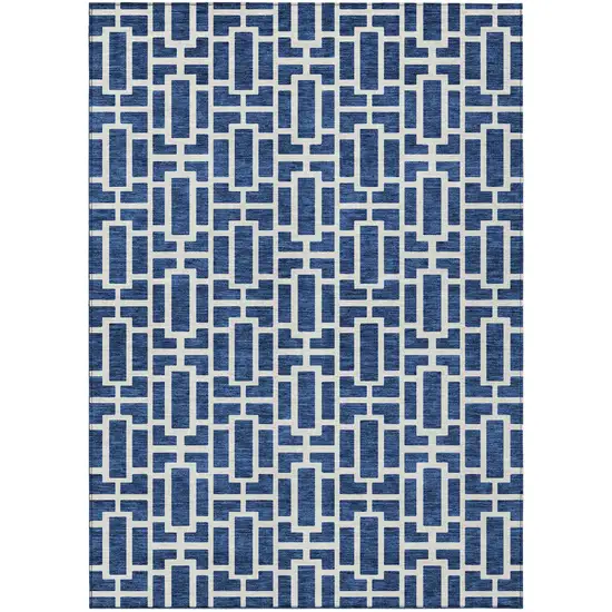 Navy Blue And Ivory Geometric Washable Indoor Outdoor Area Rug Photo 2