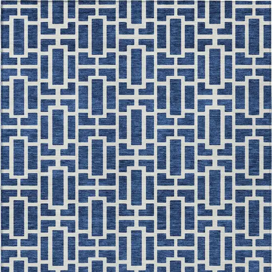 Navy Blue And Ivory Geometric Washable Indoor Outdoor Area Rug Photo 8