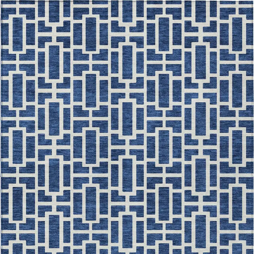 Navy Blue And Ivory Geometric Washable Indoor Outdoor Area Rug Photo 8