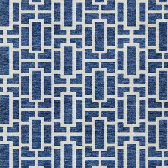Navy Blue And Ivory Geometric Washable Indoor Outdoor Area Rug Photo 7