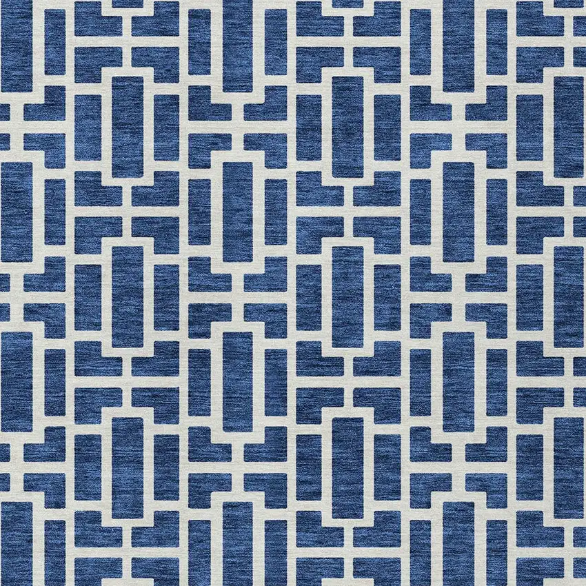 Navy Blue And Ivory Geometric Washable Indoor Outdoor Area Rug Photo 7