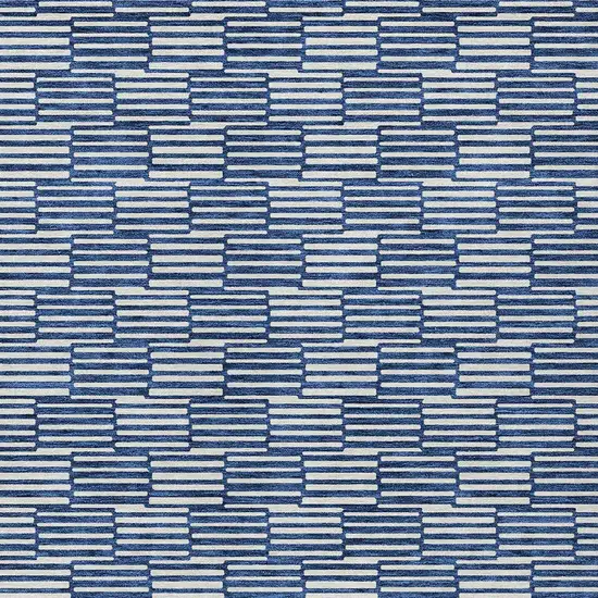 Navy Blue And Ivory Geometric Washable Indoor Outdoor Area Rug Photo 6