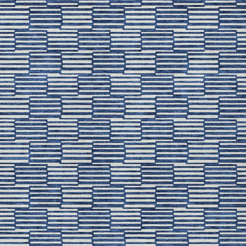 Navy Blue And Ivory Geometric Washable Indoor Outdoor Area Rug Photo 6