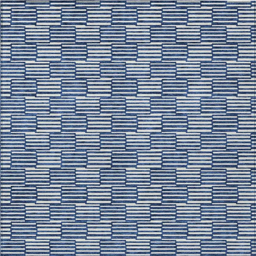 Navy Blue And Ivory Geometric Washable Indoor Outdoor Area Rug Photo 7