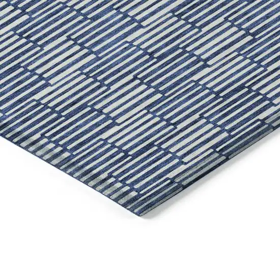 Navy Blue And Ivory Geometric Washable Indoor Outdoor Area Rug Photo 5