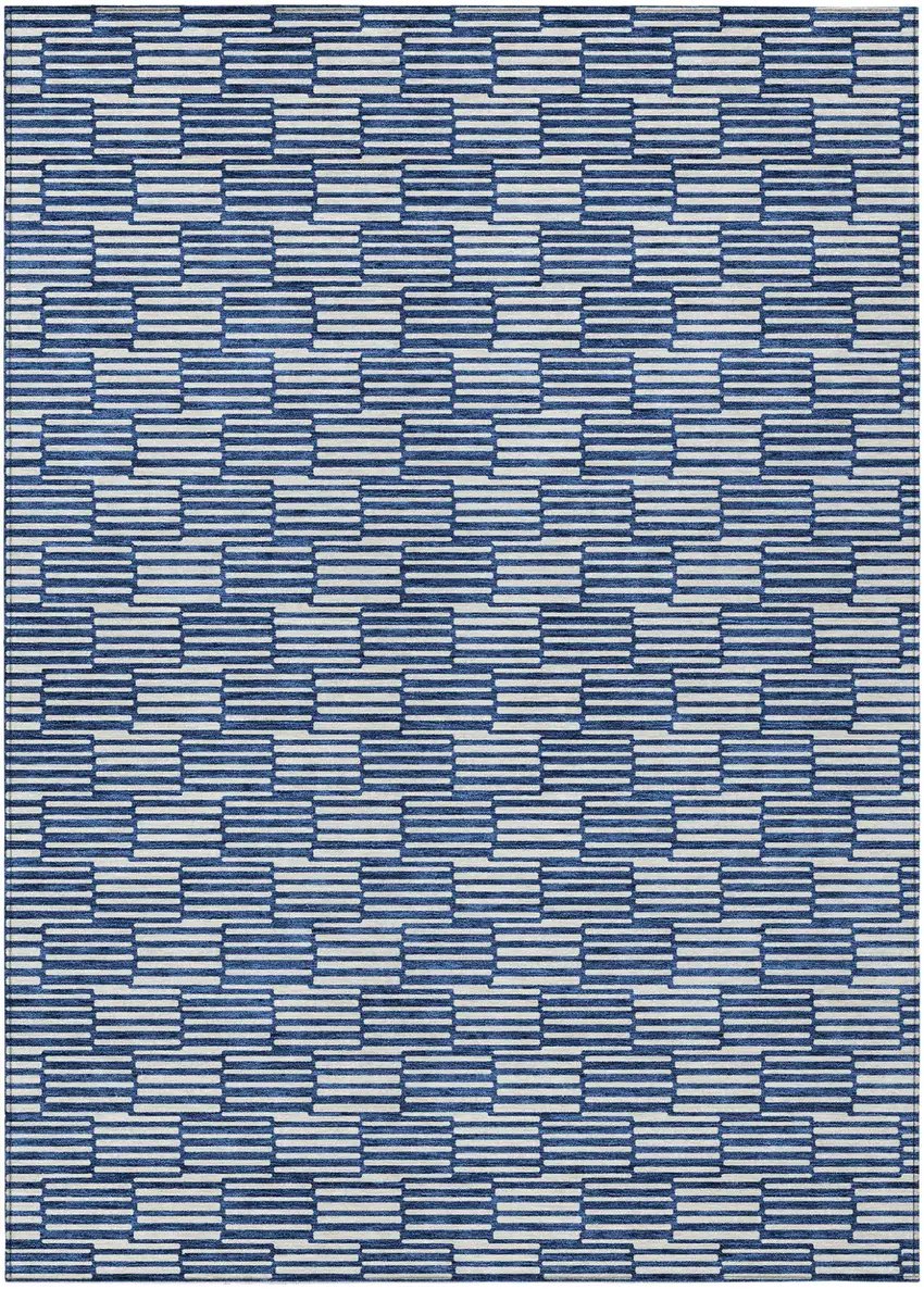 Navy Blue And Ivory Geometric Washable Indoor Outdoor Area Rug Photo 2