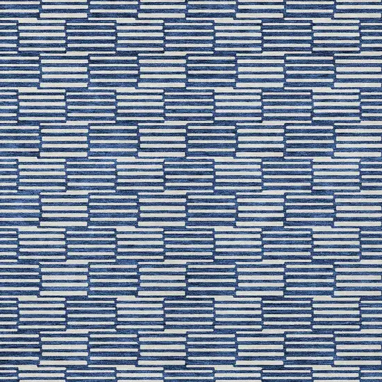 Navy Blue And Ivory Geometric Washable Indoor Outdoor Area Rug Photo 6