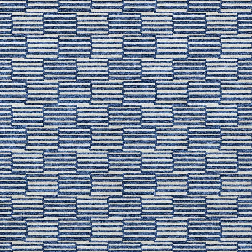 Navy Blue And Ivory Geometric Washable Indoor Outdoor Area Rug Photo 6