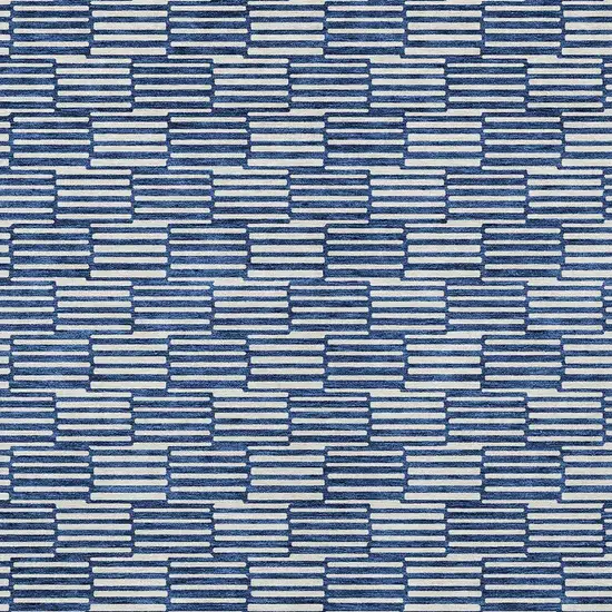 Navy Blue And Ivory Geometric Washable Indoor Outdoor Area Rug Photo 6